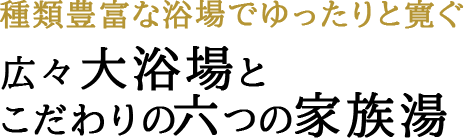 種類豊富な浴場でゆったりと寛ぐ 広々大浴場とこだわりの五つの家族湯